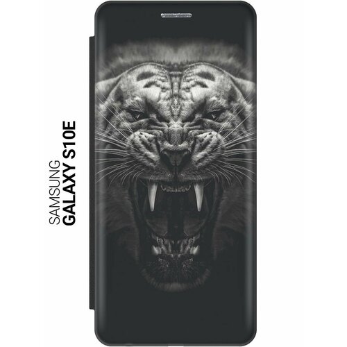 Чехол-книжка на Samsung Galaxy S10e, Самсунг С10е с 3D принтом Оскал тигра черный чехол книжка на samsung galaxy s10e самсунг с10е с 3d принтом checkmate черный