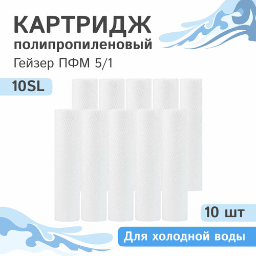 Полипропиленовые картриджи механической очистки Гейзер ПФМ 5/1 - 10SL, 28215 - 10 шт. полипропиленовые картриджи механической очистки гейзер pp 1 10sl 28210 10 шт