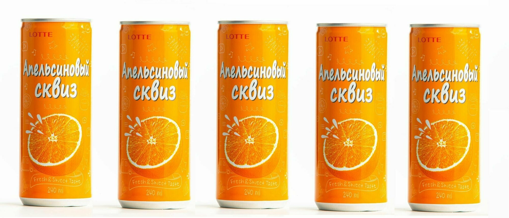 Напитки Lotte "SQUEEZE Orange" - 5 банок по 0,25 литра