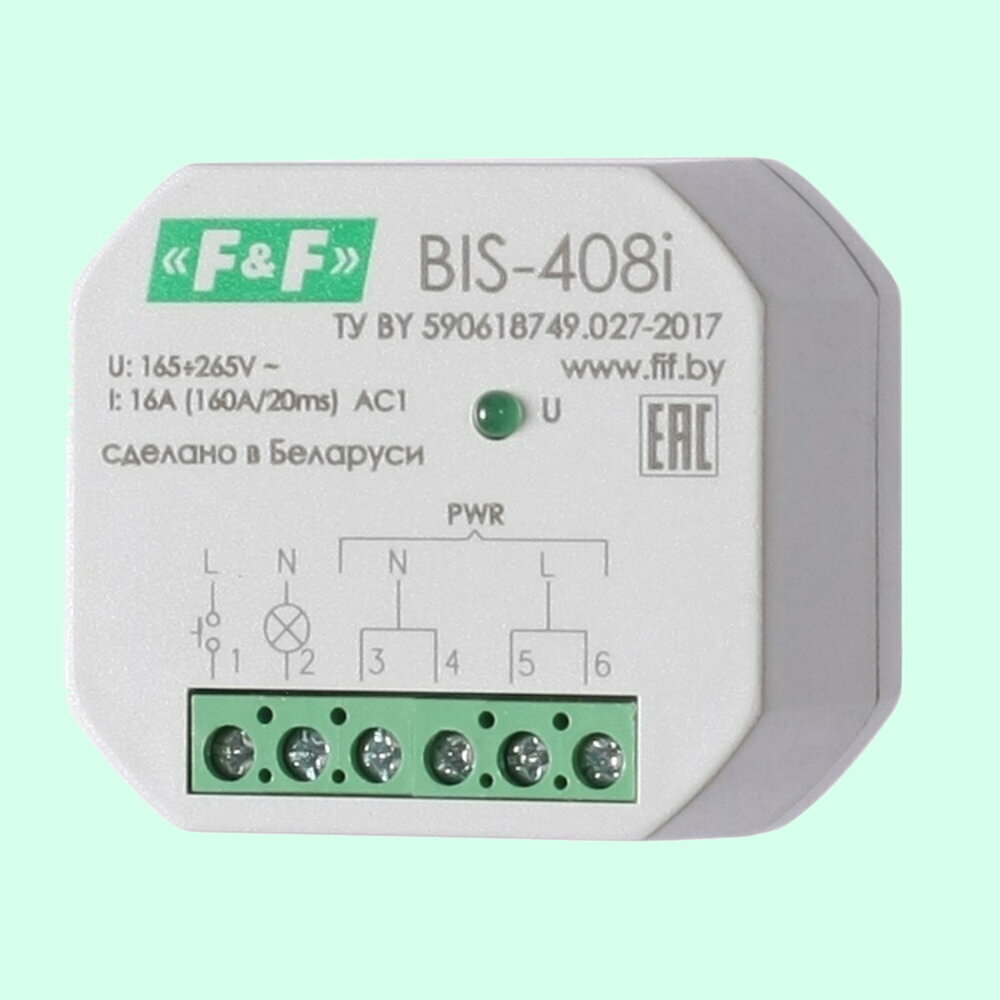 Реле импульсное BIS-408i (LED) Евроавтоматика F&F 1 канал 230В AC 16А EA01.005.015