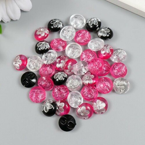 Пуговицы пластик на полуножке Серебряный цветок цветная набор 40 шт 12х12 см 469₽