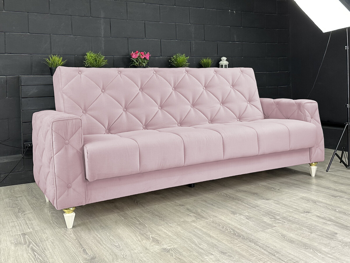 фото Диван-книжка Лорэна Велюр розовый / ножки - слоновая кость Djivani