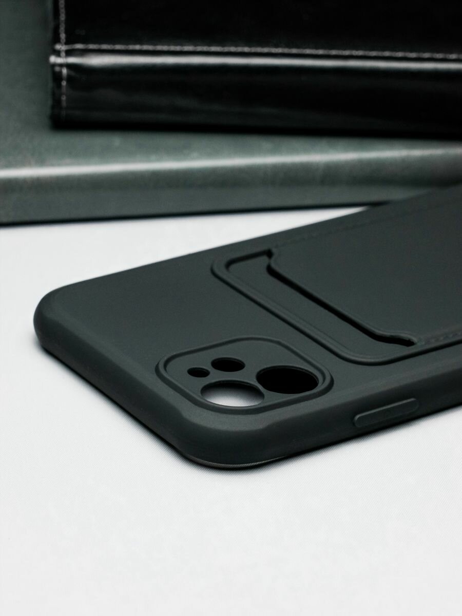 Чехол на iPhone 11 силиконовый противоударный бампер для Айфон 11 картхолдер с защитой камеры Черный — фото 1