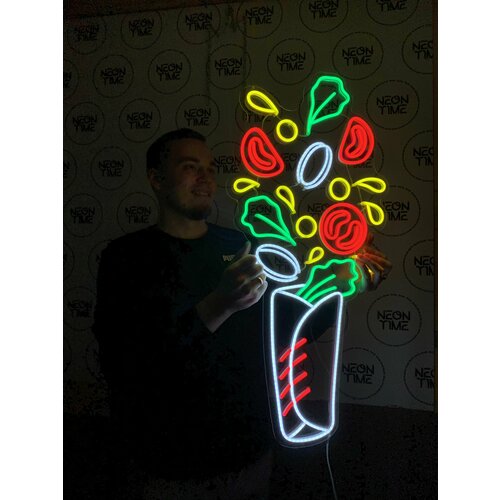 Неоновая вывеска на окно шаурма, 86х41 см.