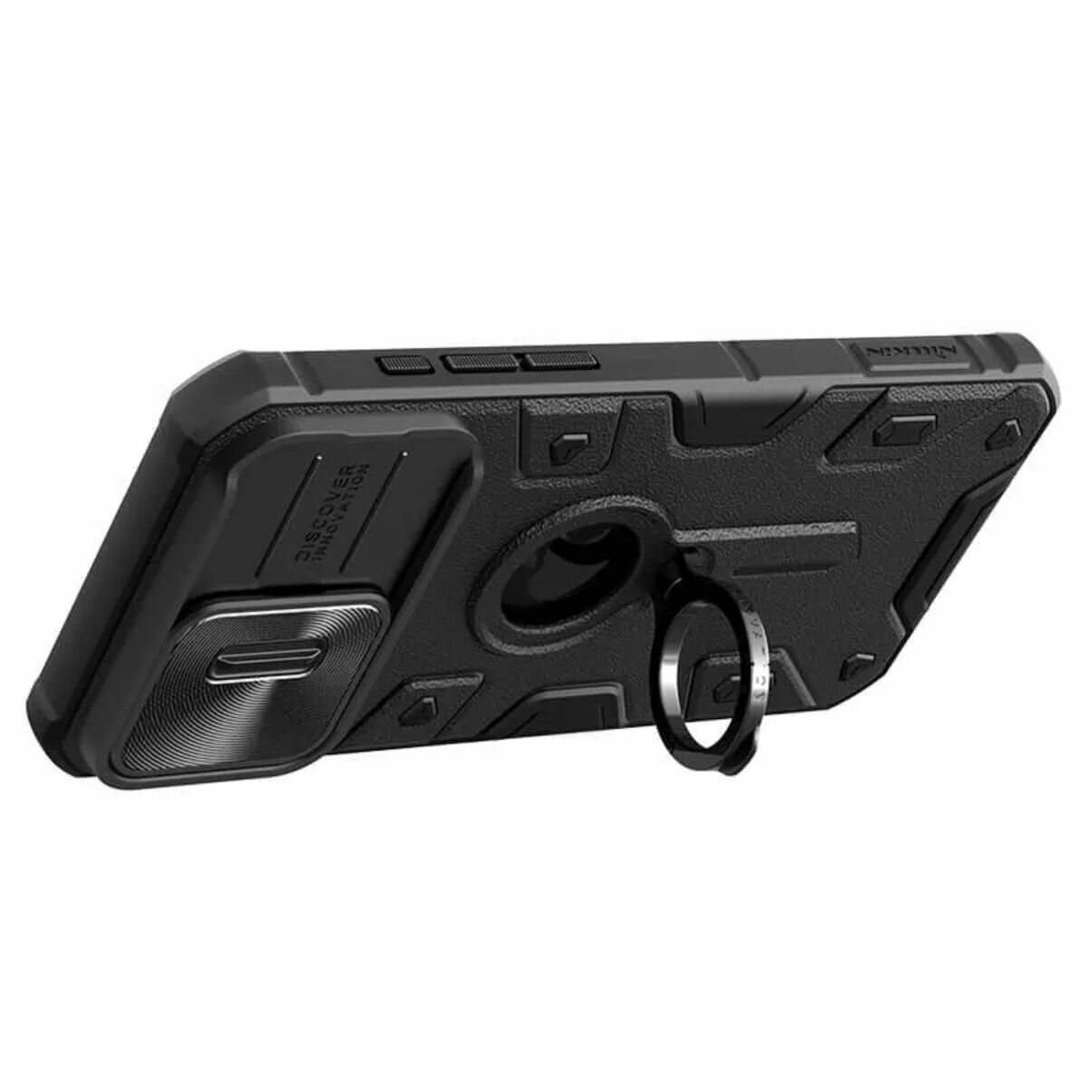 Противоударный чехол с кольцом и защитой камеры Nillkin CamShield Armor Case для iPhone 15 Pro (черный)