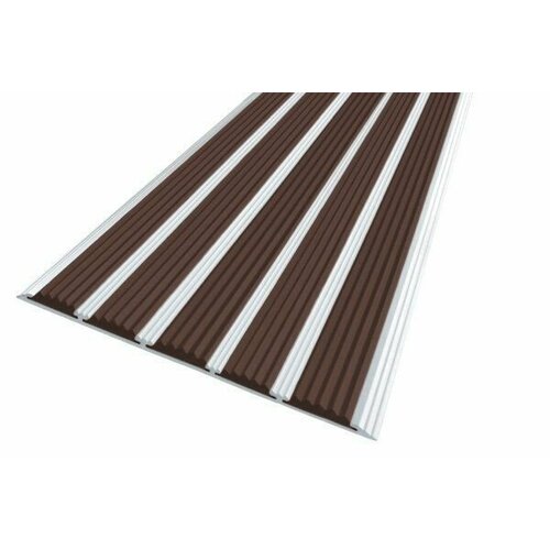 Алюминиевая полоса противоскользящая с пятью вставками 162 мм, 1 метр, темно-коричневая, накладка на ступени против скольжения