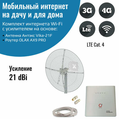 Интернет для дачи комплект — роутер OLAX AX9 PRO с параболической антенной Vika-21F роутер 3g 4g wifi olax ax6 pro