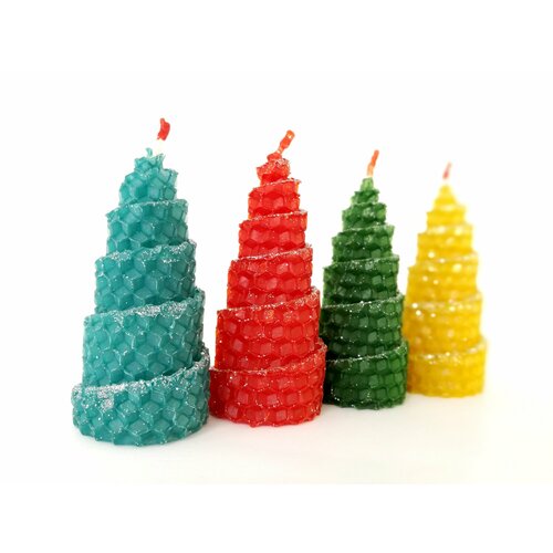 Свеча из жёлтой вощины ёлочка малая (8,5*3,5 см, время горения 1 час), Медовые свечи Сибири, 1 шт.