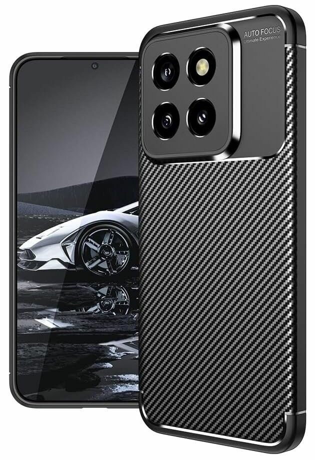 Чехол Xiaomi 14 Pro силиконовый с имитацией под карбон чёрный
