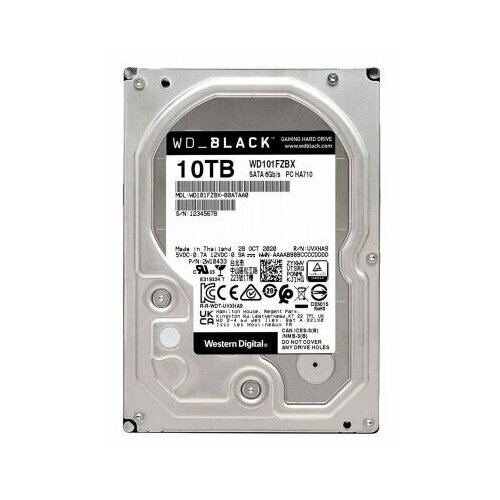 Western Digital Жесткий диск 10ТБ Western Digital Black WD101FZBX, 7200об/мин, 256МБ (SATA III) (oem)