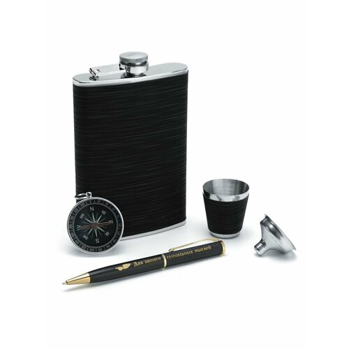 Подарочный набор 5 в 1 фляжка 270 мл брелок с компасом ворон 2084₽