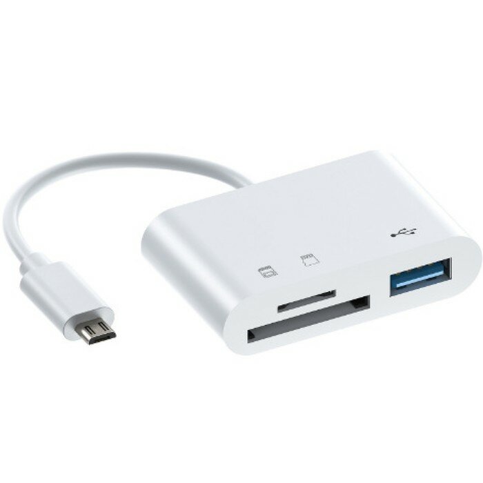 Luazon Home Картридер-OTG LuazON LNCR-099, адаптер MicroUSB, разъемы USB, microSD, SD, белый