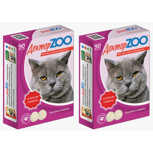 Мультивитаминное лакомство для кошек Доктор ZOO cо вкусом говядины, 90 шт, 2 уп