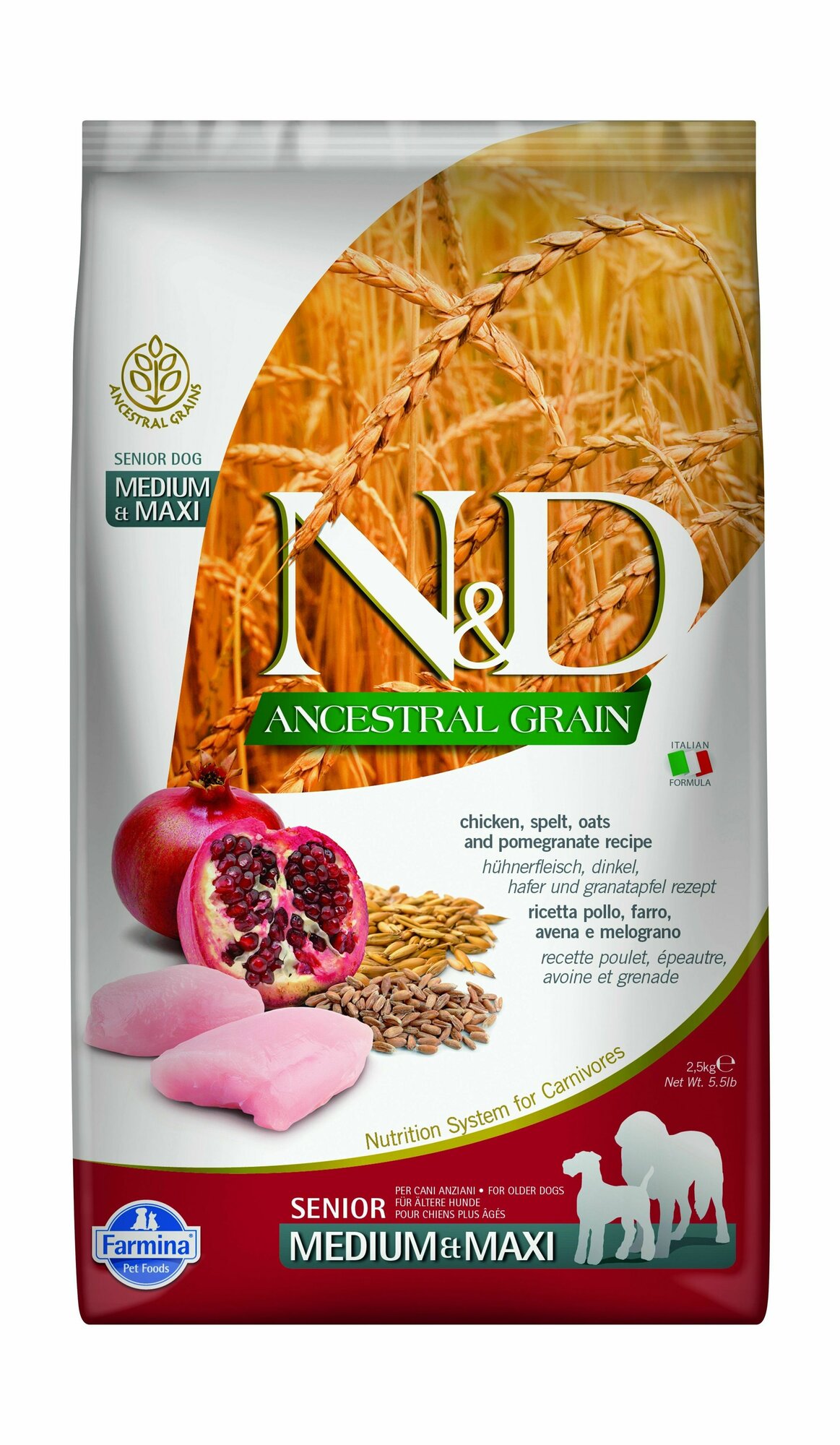 Farmina Ancestral Grain Senior Medium & Maxi - Корм для пожилых собак средних и крупных пород, курица с гранатом и спельтой (2,5 кг)