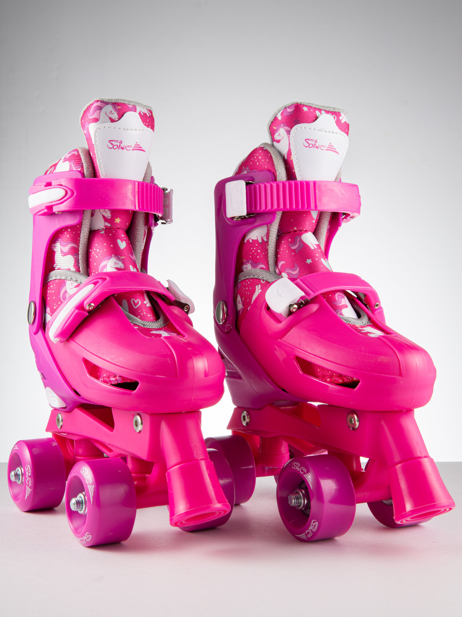 Роликовые коньки с защитой квады детские раздвижные 27-30 размер, цвет розовый