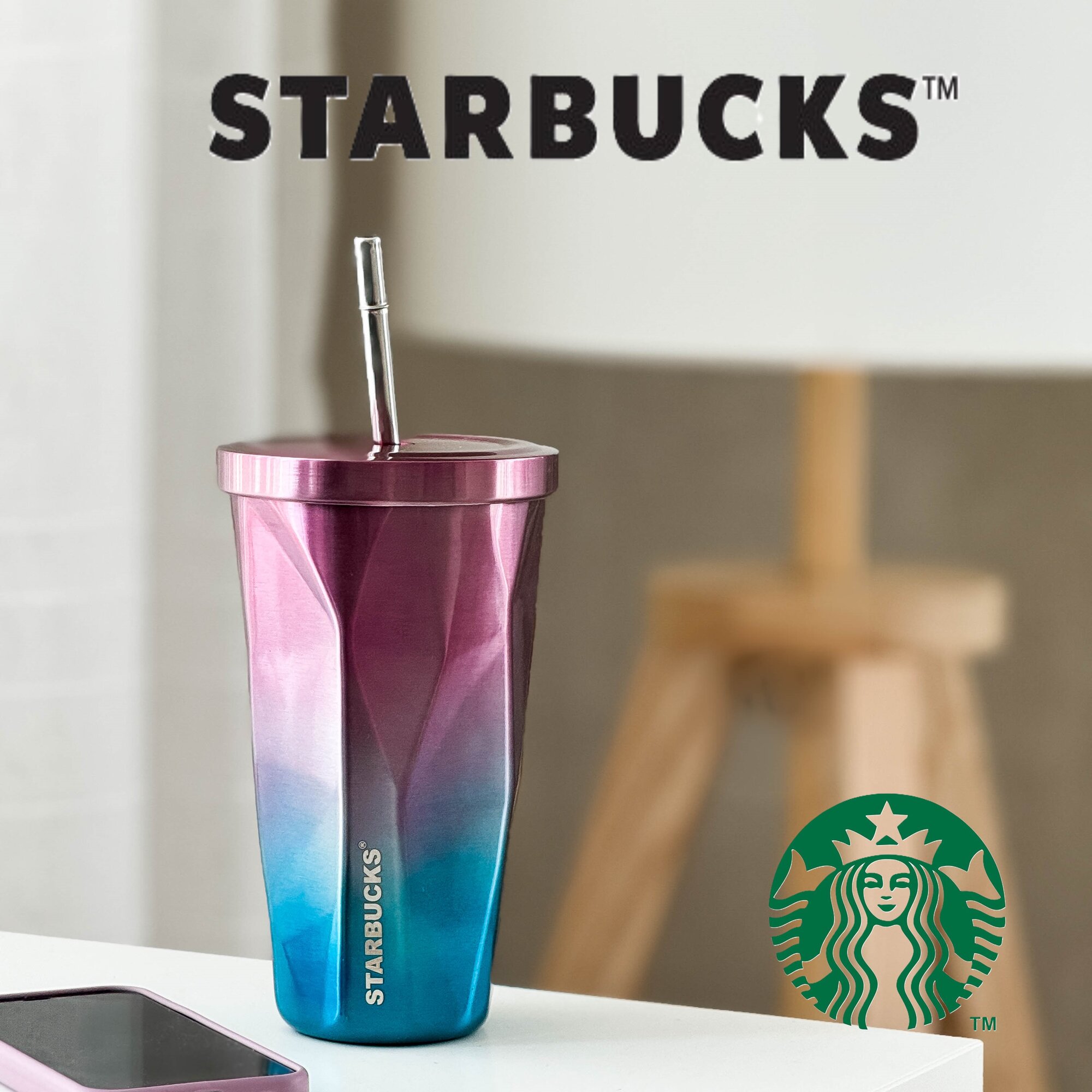 Стакан Starbucks Steel Limited Edition pink 473 мл с трубочкой и крышкой