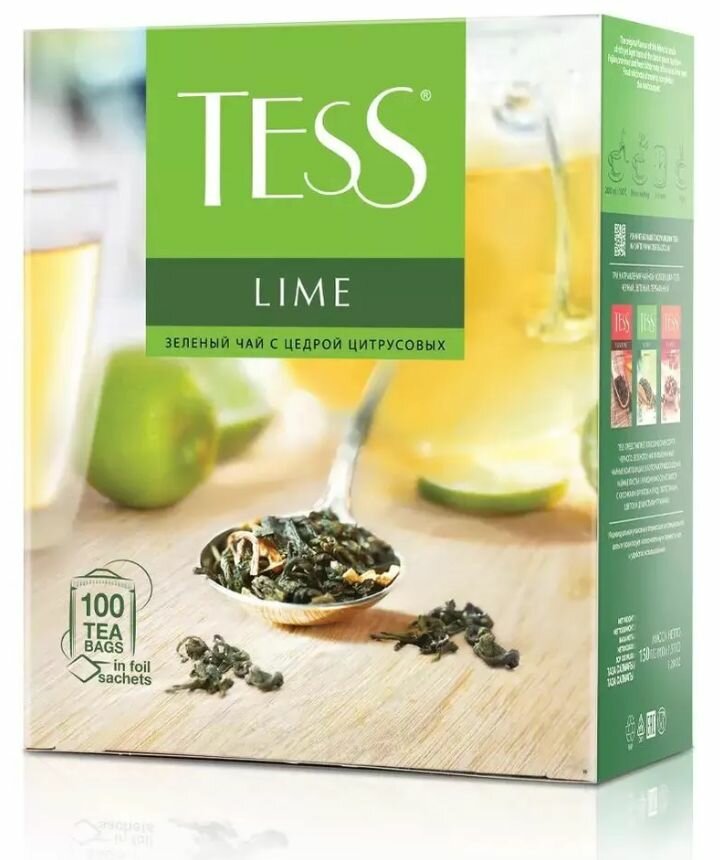 Чай Tess Lime зеленый с добавками, 100 пак