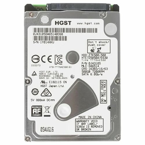 Жесткий диск HGST HTE725050A7E630 500Gb SATAIII 25HDD 6170₽