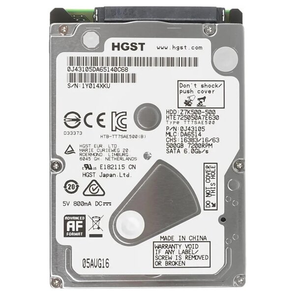 Жесткий диск HGST HTE725050A7E630 500Gb SATAIII 2.5"HDD