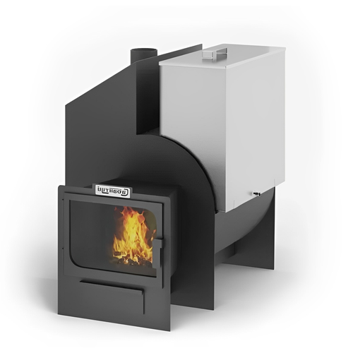 Печь для бани Сабантуй16-3D c панорамным стеклом и баком справа на 80л