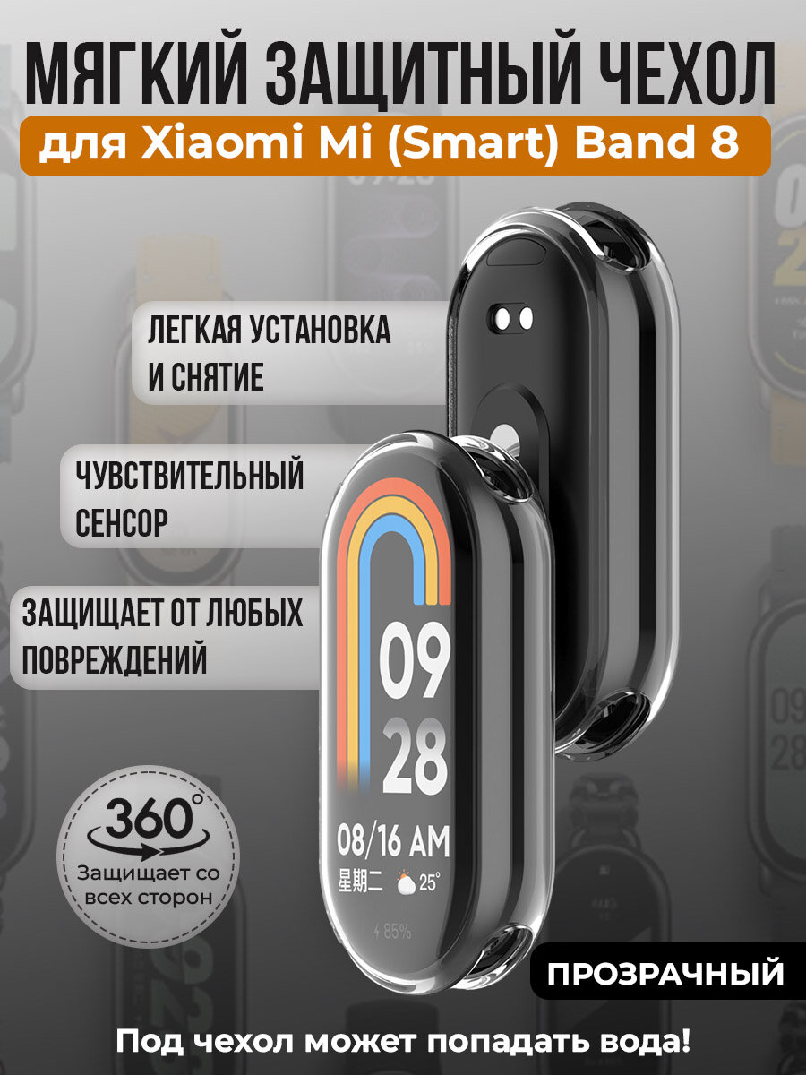 Мягкий защитный чехол TPU для Xiaomi Mi Band 8, прозрачный