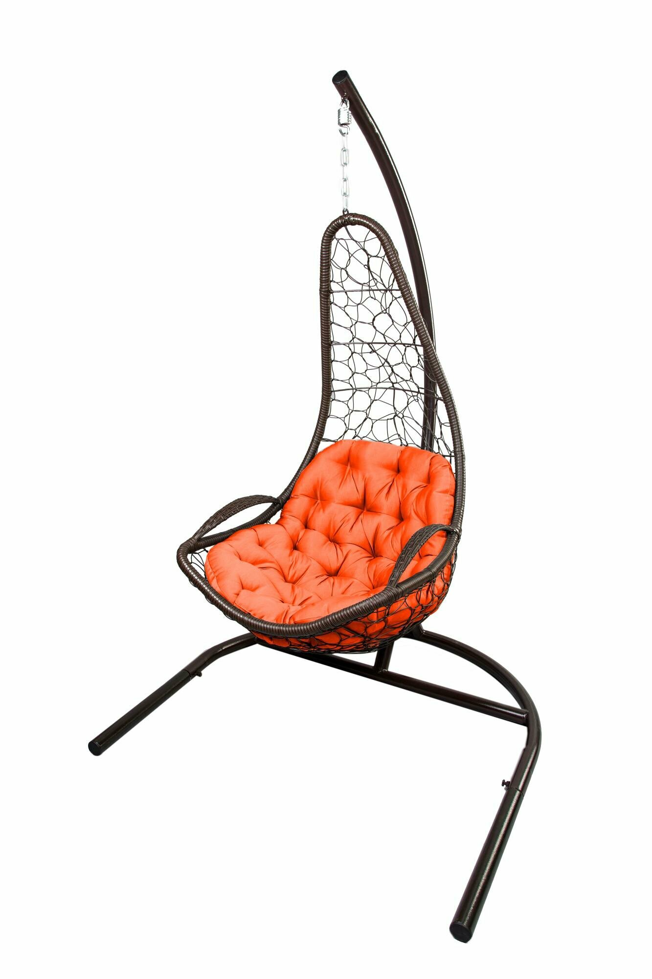 Кресло подвесное Кипр арт.7028 цв. корзины темно-коричневый цв. подушки оранжевый 