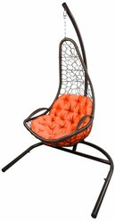 Кресло подвесное Кипр арт.7028 (стойка+основание.черн.,корзн.корич.,подуш.оранжевая. 3уп. (Т))