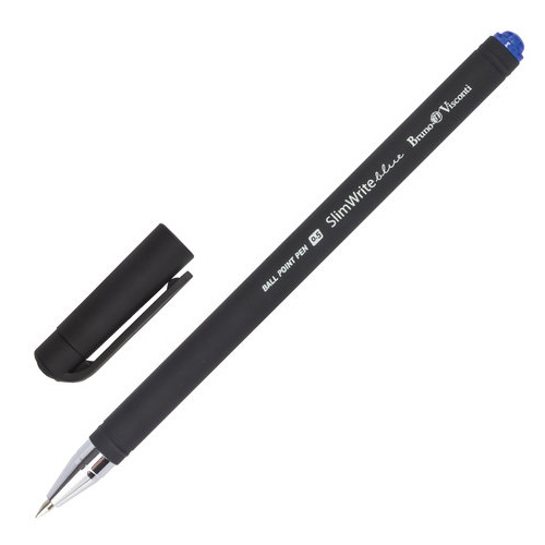 Ручка шариковая BRUNO VISCONTI SlimWrite, Black, синяя, корпус черный, узел 0,5 мм, линия письма 0,3 мм, 20-0009, 24 штуки в упаковке