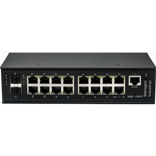 Промышленный управляемый (L2+) HiPoE коммутатор Gigabit Ethernet на 16GE PoE + 2 GE SFP порта с функцией мониторинга температуры/ влажности/ напряжени коммутатор промышленный wi tek wi ps306gf i v2 2 poe 1000base t ieee802 3at af bt 2 poe 1000base t ieee802 3at af passive 24в 2 sfp ip30 48 55v