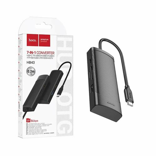 Хаб USB Hoco HB43 USB-C Easy 7-in-1 Black 6942007618991 1500₽