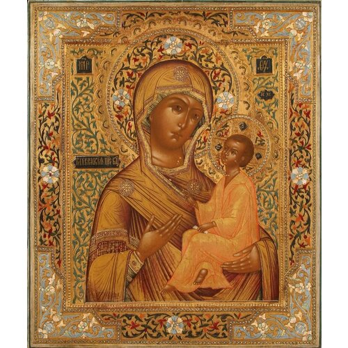 Икона Божией Матери Тихвинская деревянная икона на левкасе 33 см