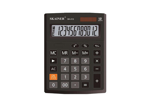 Клькулятор Skainer SK-212 мал. наст. (пл 12 разрд 2 пит чер. 103 x 137 x 31 мм)