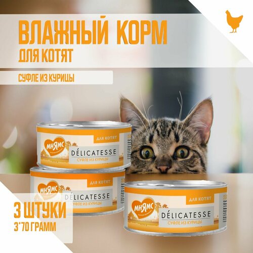 Влажный дополнительный корм Мнямс для котят, Суфле из курицы, 70г х 3шт
