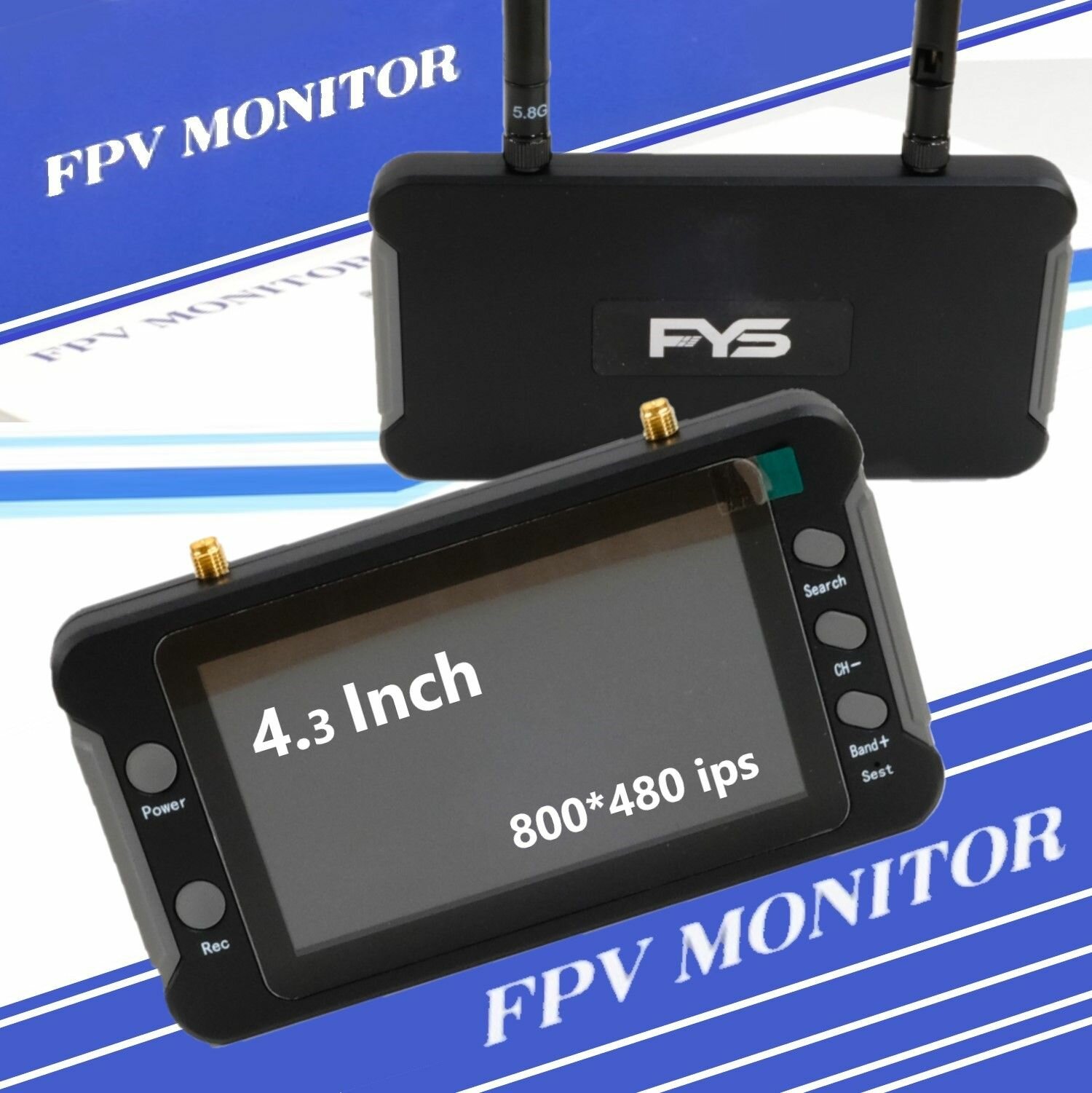 LCD монитор5803 5.8G FPV Monitor 4.3 дюйма(800*480)16:9/ AVI HD/MJPEG AK 3.7V/1200mAh