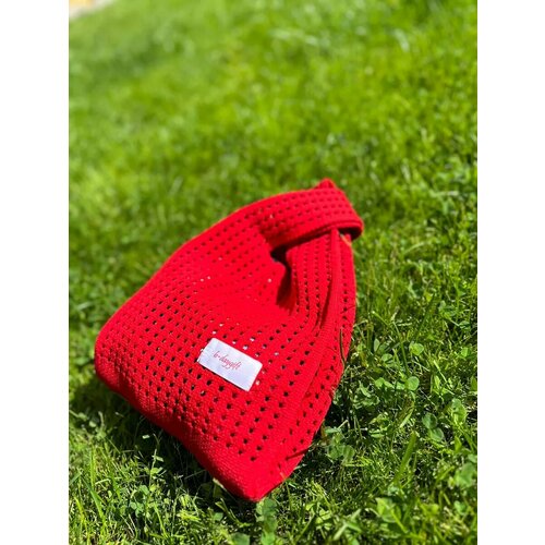 Сумка пляжная , фактура вязаная, плетеная, красный