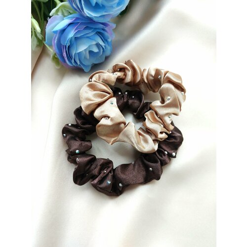 Стильные шелковые резинки для волос коричневая бежевая 345₽