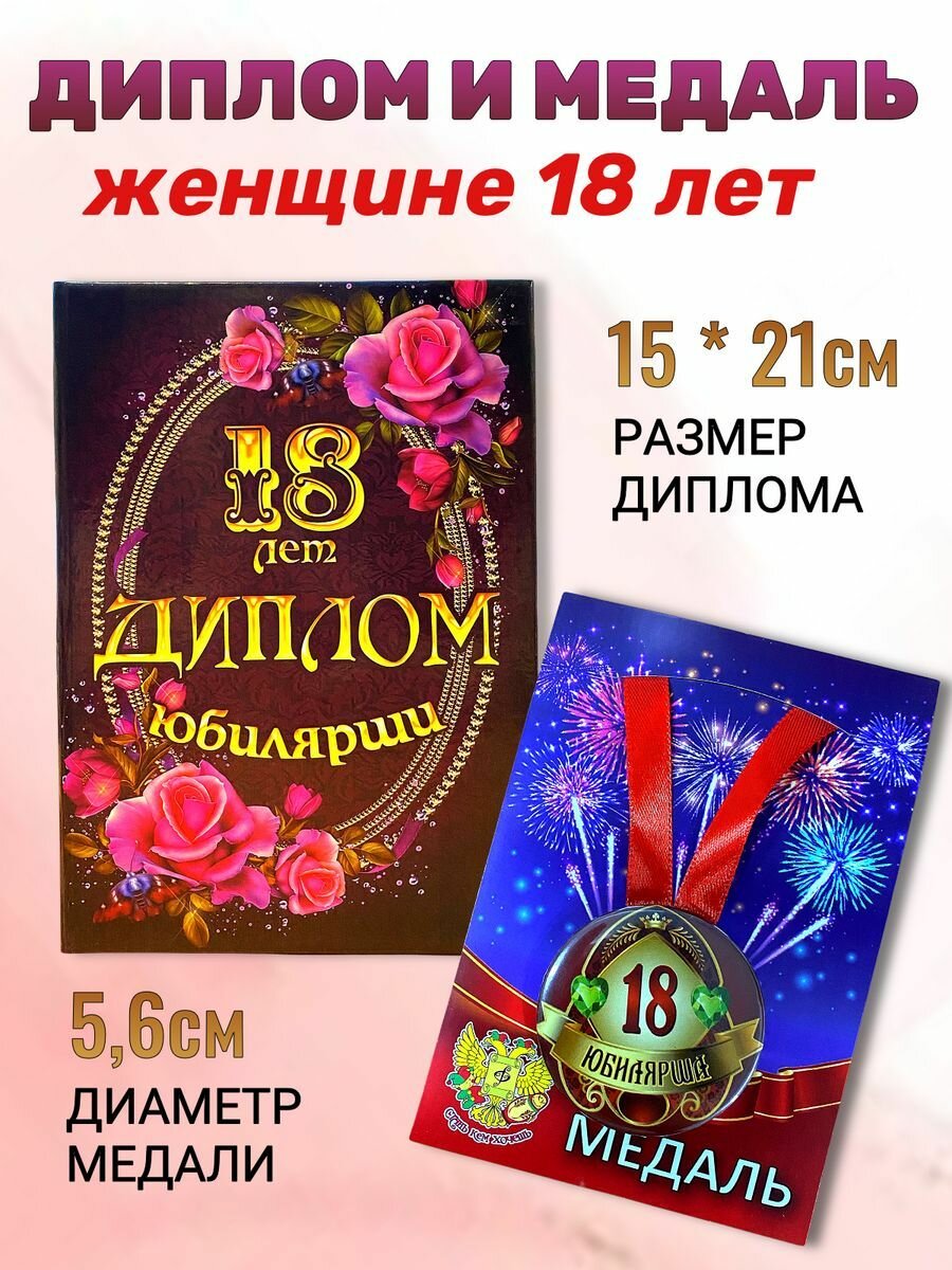 Диплом открытка и медаль подарок на день рождения и юбилей 18 лет