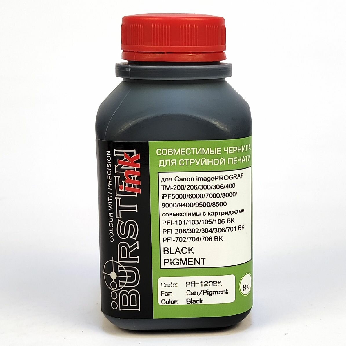 Черные чернила для Canon imagePROGRAF TM-200, TM-205, TM-240, TM-250, TM-255, TM-300, TM-305, TM-340, TM-350, TM-355, TX-2000, TX-2100, TX-3000, TX-3100, TX-4000, TX-4100 (картриджи PFI-110, PFI-120, PFI-310, PFI-320, PFI-710), Bursten пигментные