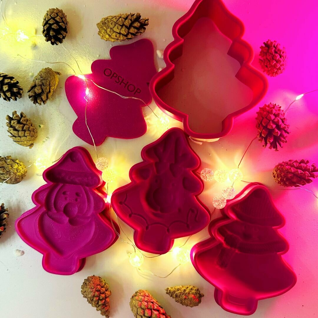 Набор 3D форм для бомбочек Оленёнок, Дед Мороз, Снеговик — фото 1