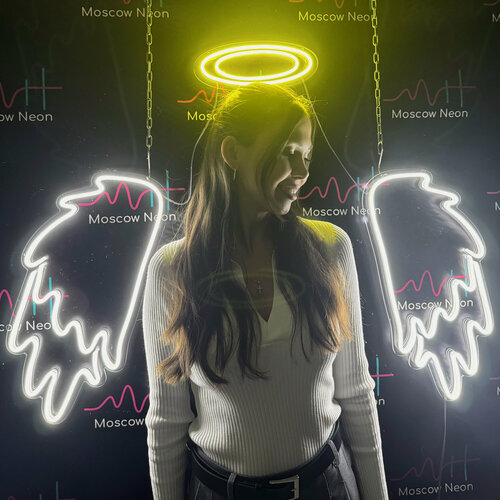 Изображение товара Неоновый светильник, настенная неоновая лампа "Ангел", для фотозоны, 60 х 54 см. (нимб и крылья)