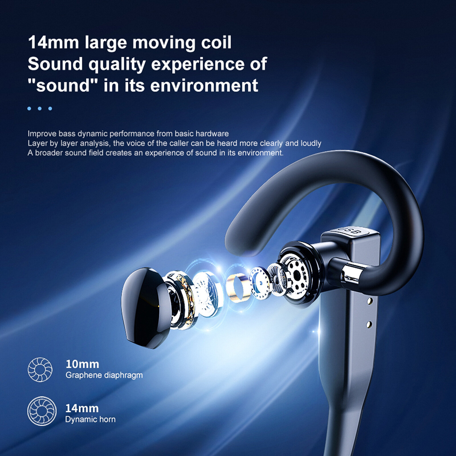 YYK525 Ear Bluetooth-совместимая гарнитура с ушными крючками-вкладышами для спортивного бега-A — фото 1