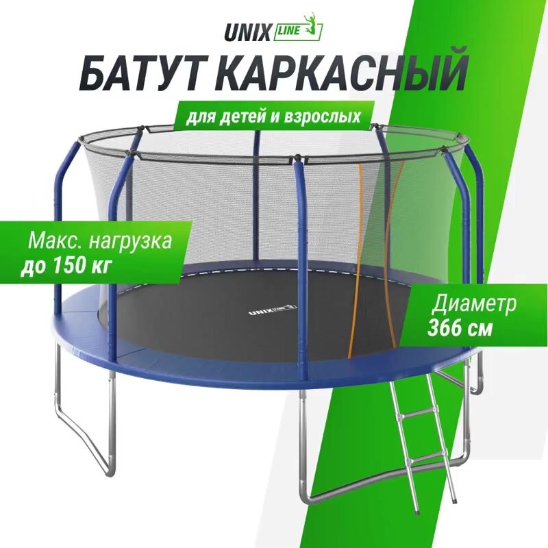 Каркасный батут Unix Line SUPREME BASIC 12 ft 366х366х269 см — фото 1