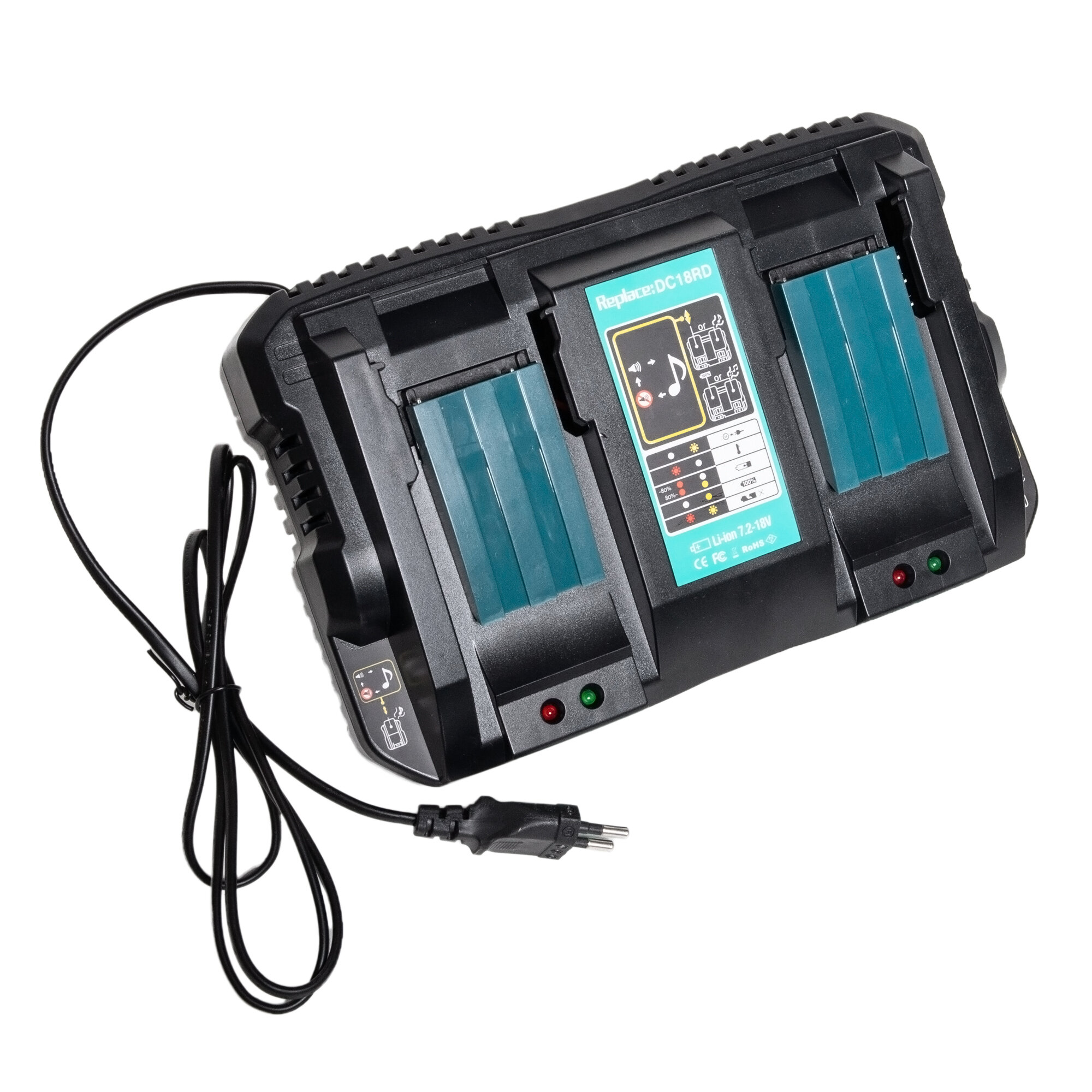 Зарядное устройство для аккумулятора Makita DC18RA / Makita BL1850-2 / Makita BL1830 / Makita BL1860 / Makita BL1820B / Makita DC18RD / Makita BL1840 / Makita DC18RC / Makita BL1845 / Makita BL1850B-2 / Makita BL1820 - зарядка 90W 14.4-18V 3A — фото 1