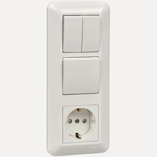 Изображение товара Блок Systeme Electric (schneider Electric) SCHNEIDER ELECTRIC СП Прима розетка с заземл.+выкл. 1-кл.+выкл. 2-кл, белый, BK2VR-008A-BI