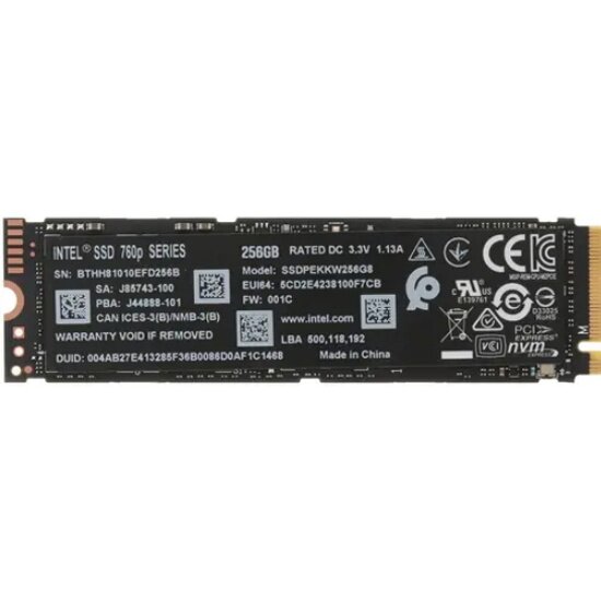 Intel M.2 2280 760p Series 256 Gb PCIe3.1x4 3D NAND TLC (SSDPEKKW256G8XT)