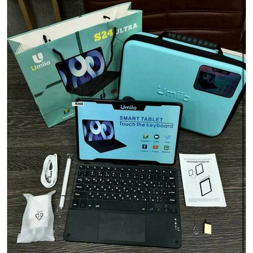 Планшет Umiio S24 Ultra с беспроводной клавиатурой в фирменном кейсе 6128 ГБ Android 12 диагональ 101 голубой 9690₽