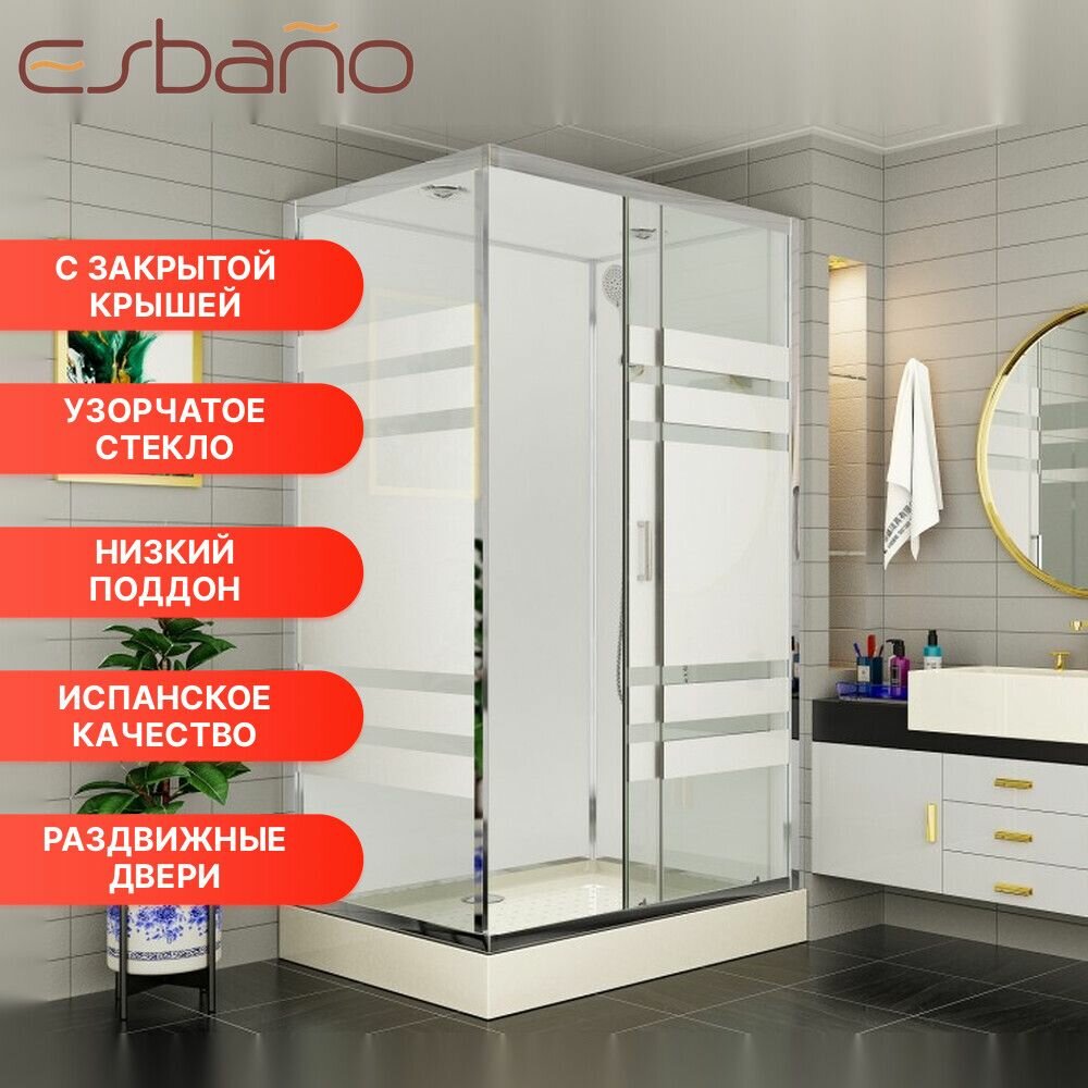 Душевая кабина Esbano ESE-118CKR 110х85, стекло узорчатое, с крышей, универсальная — фото 1