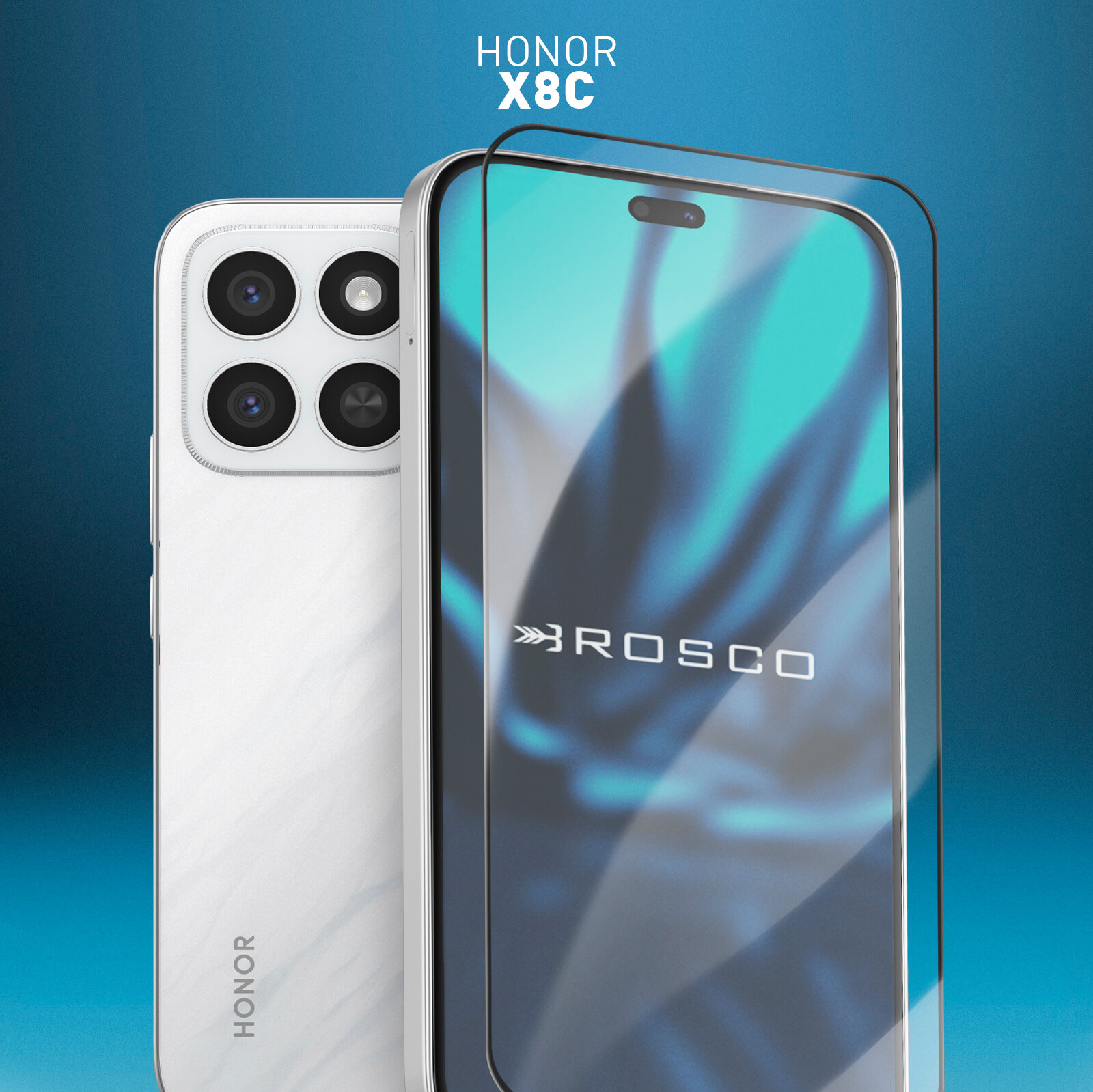 Защитное стекло Rosco на Honor X8c (Хонор Х8с), с чёрной рамкой, 1 шт