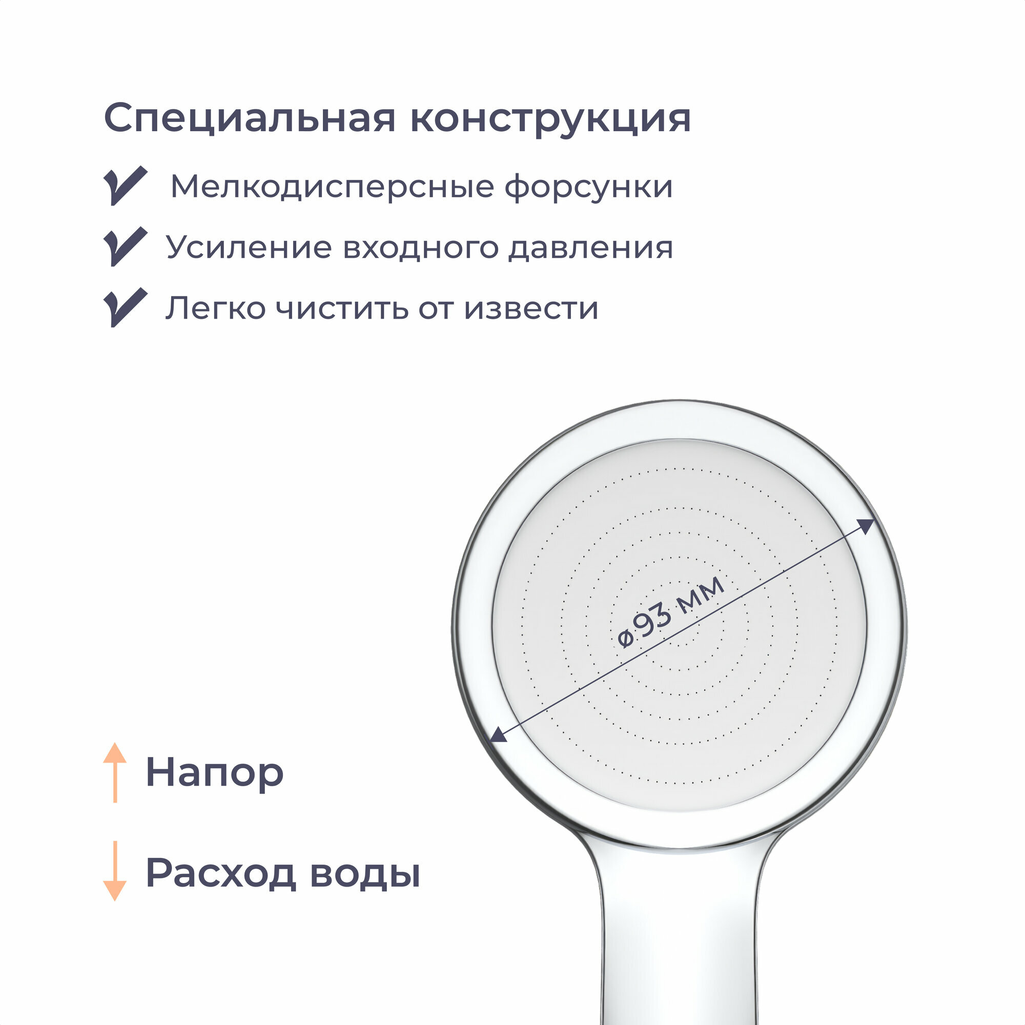 Душевая лейка Homsly, хром, 1 режим, коллекция Basic, 2H-007-CC1H-BSC — фото 1