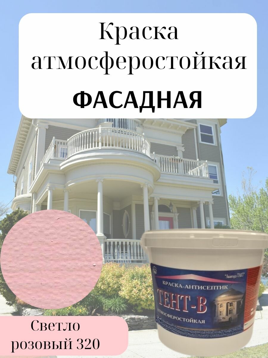 Краска фасадная атмосферо влагостойкая для наружных работ без запаха быстросохнущая светостойкая Светло розовый (1кг)